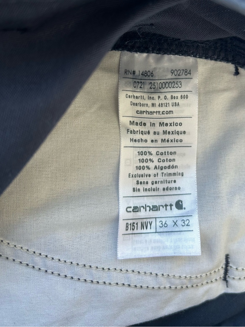 Carhartt B151 Original Dungaree Fit Carpenter Pants Men’s 36x32 Navy Workwear - Picture 4 of 4